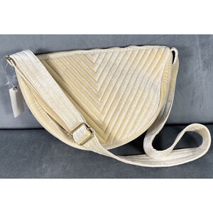 Anthropologie Beige Bone Quilted Velvet Sling Bag‎ New With Tags